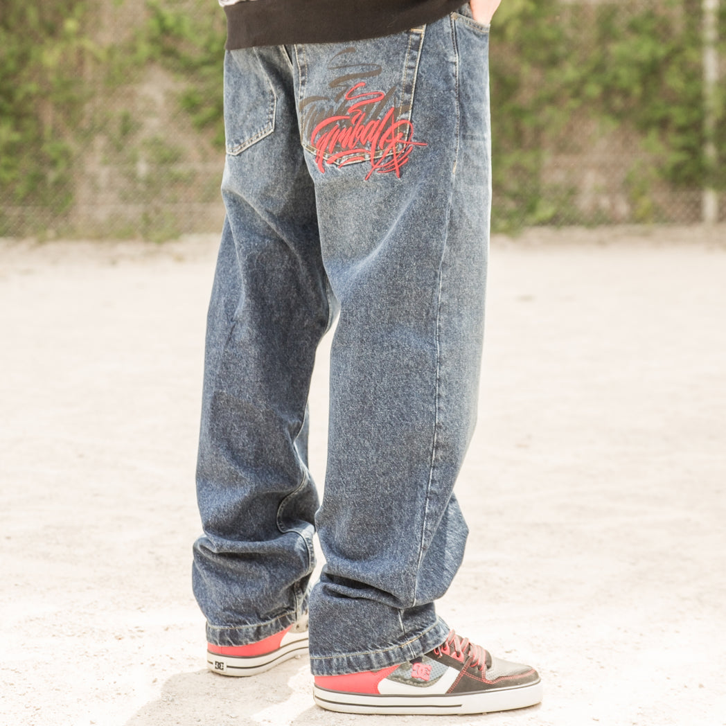 Tribal Baker script baggy pant / rinse wash