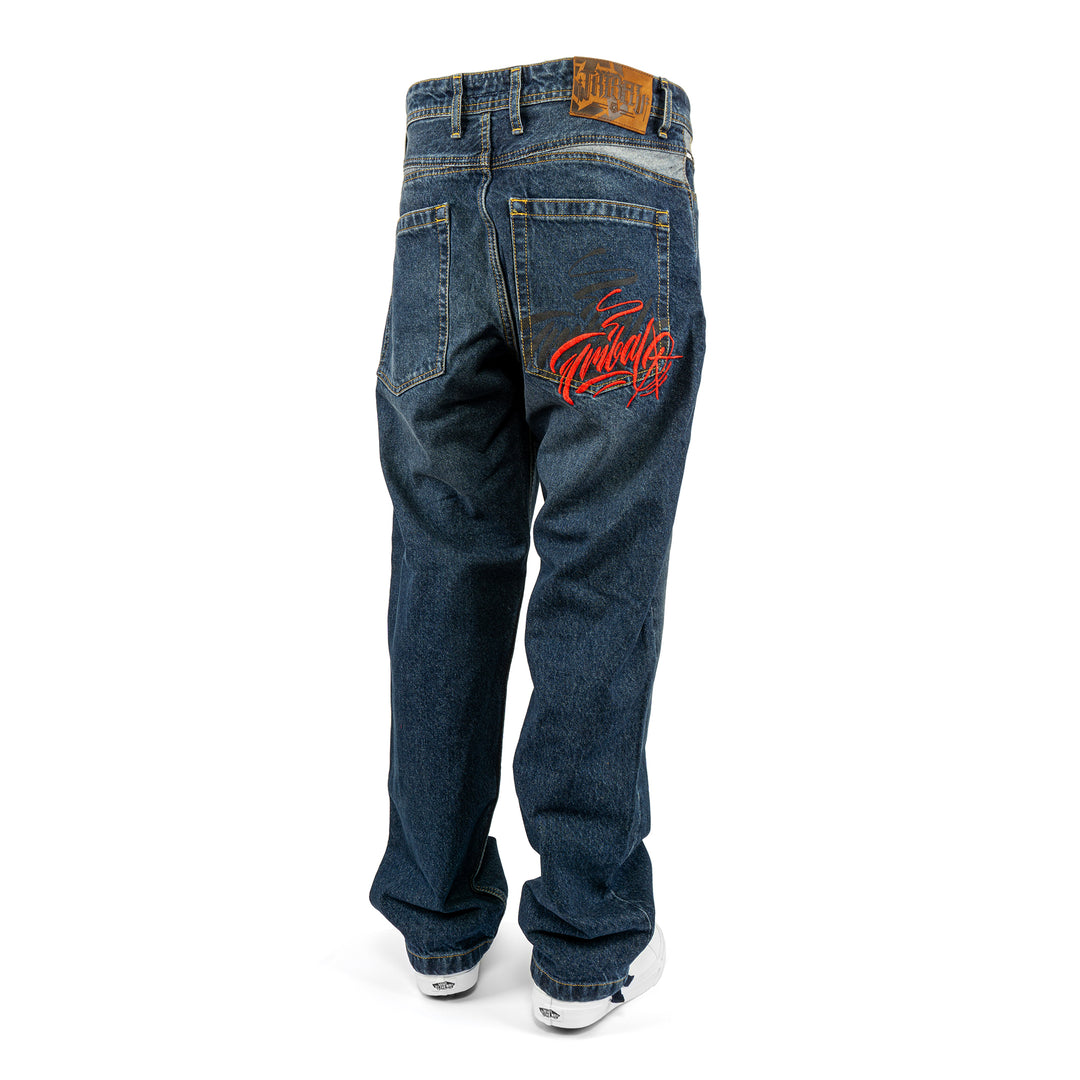 Tribal Baker script baggy pant / rinse wash