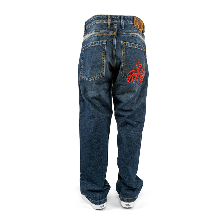 Tribal Baker script baggy pant / rinse wash