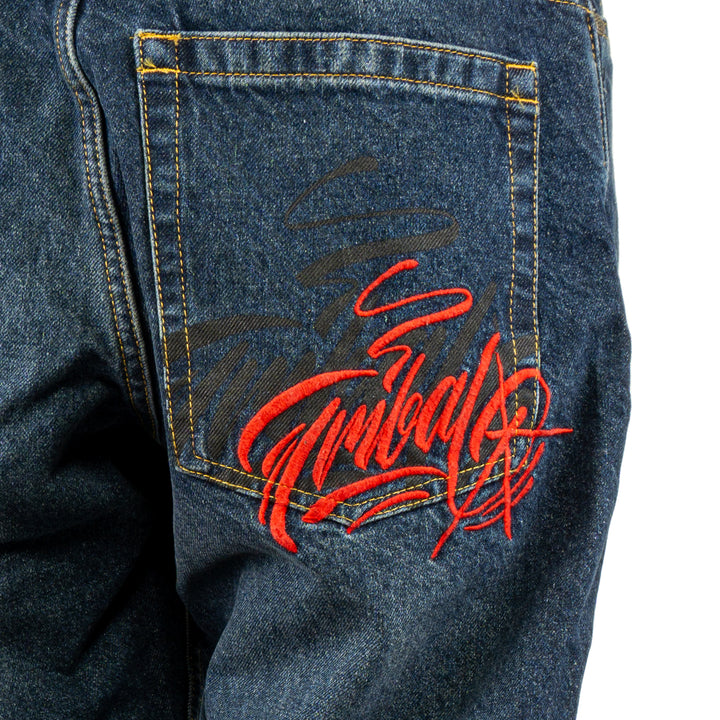 Tribal Baker script baggy pant / rinse wash