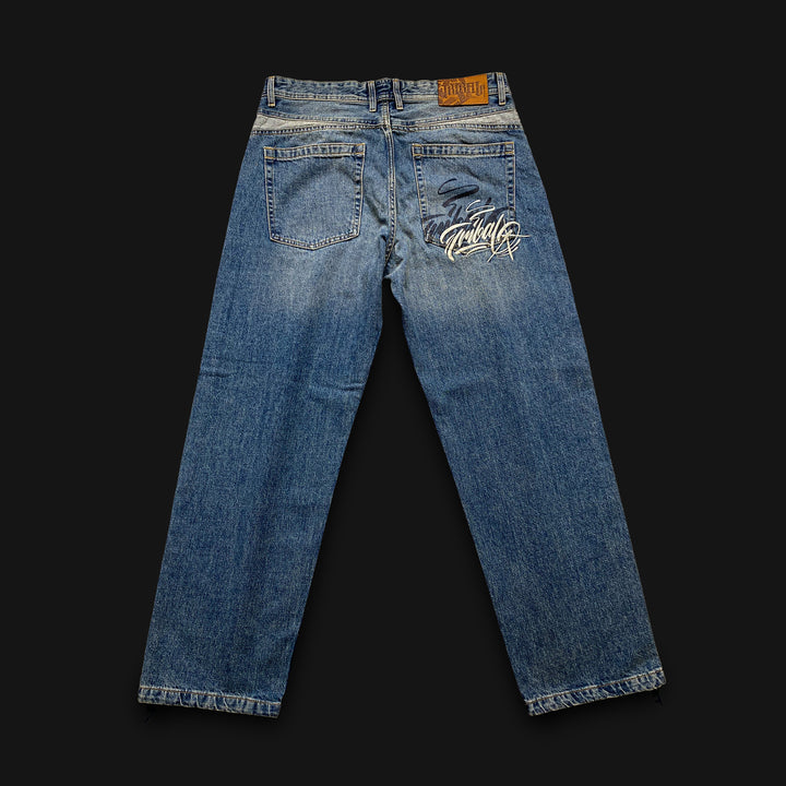 Pantaloni larghi con scritta Tribal Baker / blu acciaio